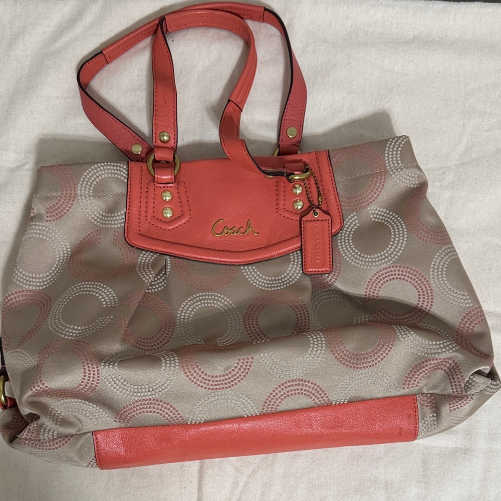 Coach Pink and Tan Shoulder Bag